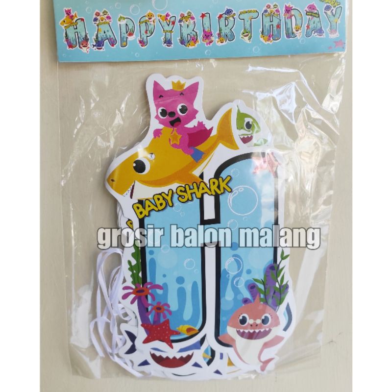 bunting flag banner letter baby shark happy birthday ultah