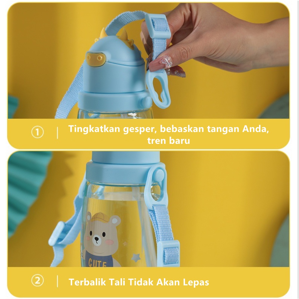 LED - BOTOL ANAK MOTIF SAPI DENGAN LAMPU LED KARAKTER 550ML 2 IN 1 TALI DAN GAGANGBOTOL MINUM ANAK