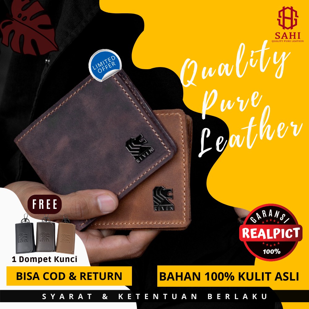 Dompet Kulit Asli Pria Laki Laki Kulit Original Lipat Cowok Kulit Sapi Asli Branded Keren Premium Or
