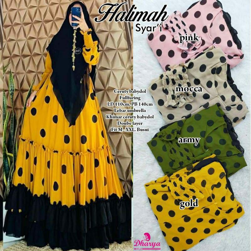 Halimah syari polkadot/gamis cruty polka terbaru