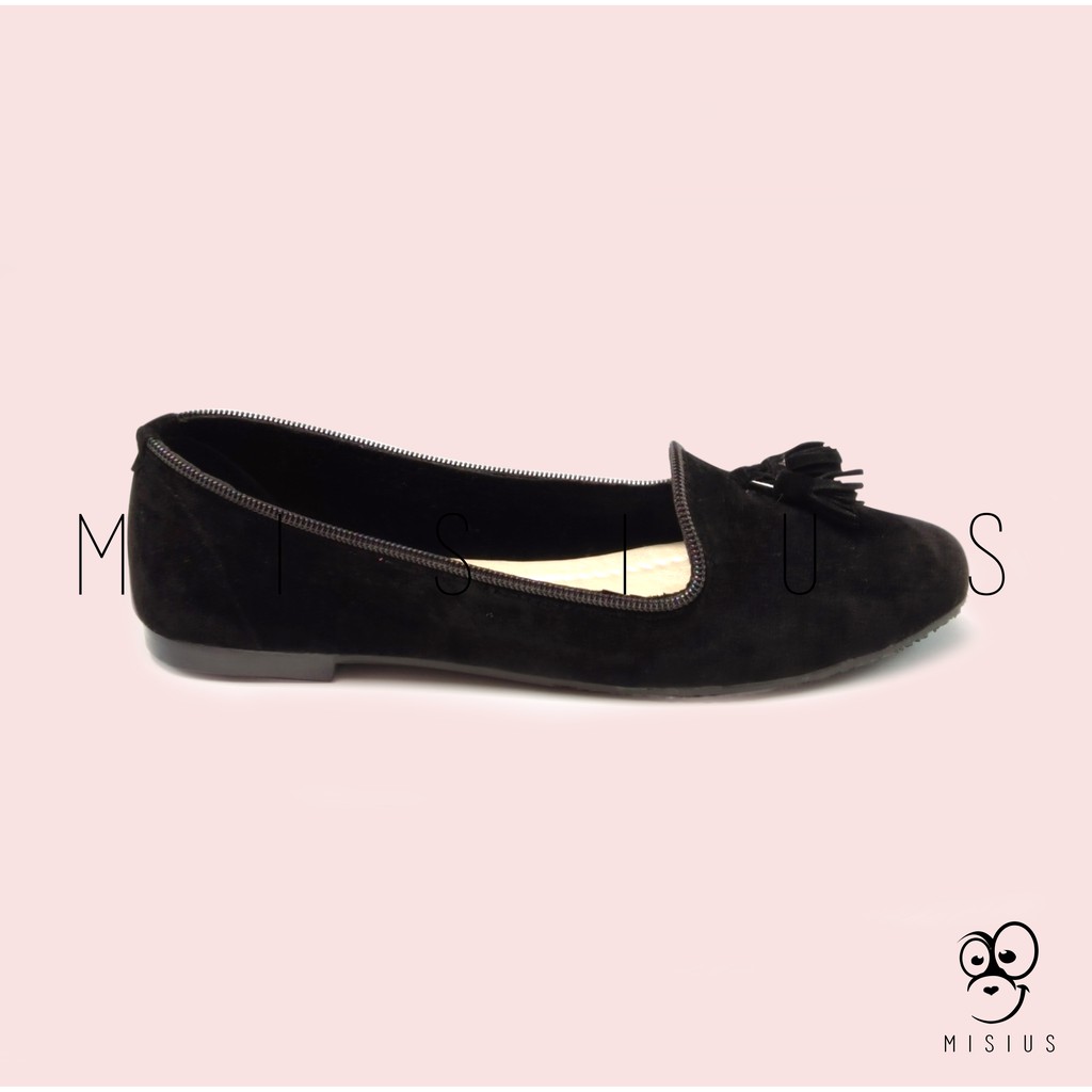 Misius -  sepatu wanita TASSEL sepatu murah wanita Flatshoes  - Hitam