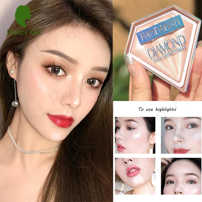 【asli】HANDAIYAN 5 Colors Diamond Highlighter Face High Glow Light Powder Blush Shimmer Highlight