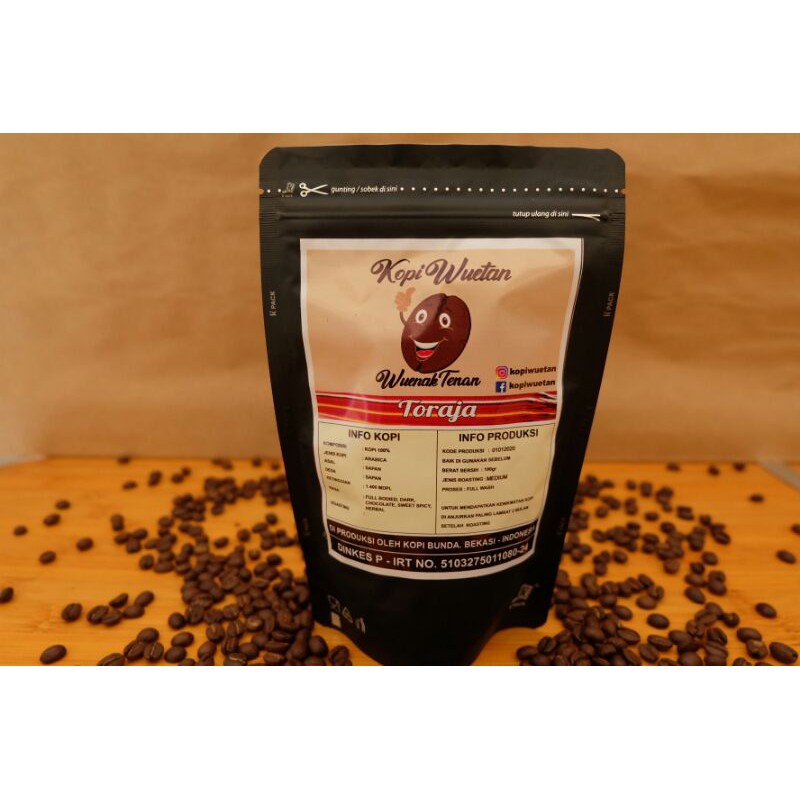 

kopi arabica toraja sapan, fullwash process, kemasan 100g