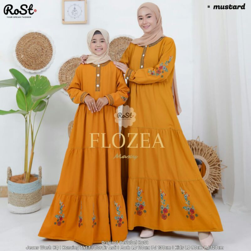 Gamis Jeans Couple Mom And Kids Mustard Series Flozea Maxy By Rots Jeans Wash HQ LD Mok 110 Kids 90