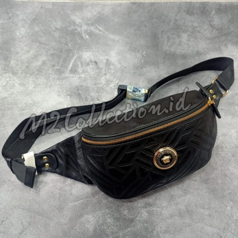 Waistbag Versace Leather Logo Belt Bag Tas Pinggang Kulit Asli Impor