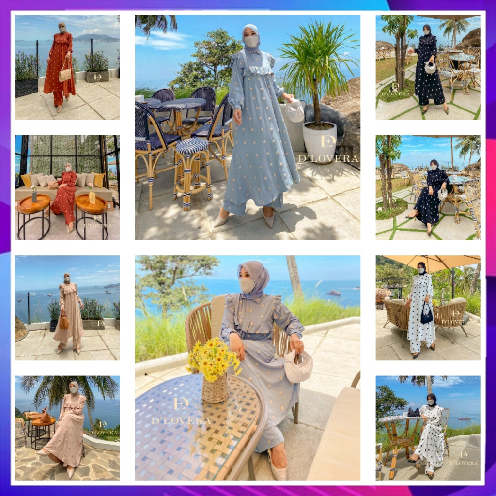 Ivona Set (Tunik + Celana) Original By D'lovera Setelan Wanita Motif Polkadot Stelan Cewek Setcel Ce