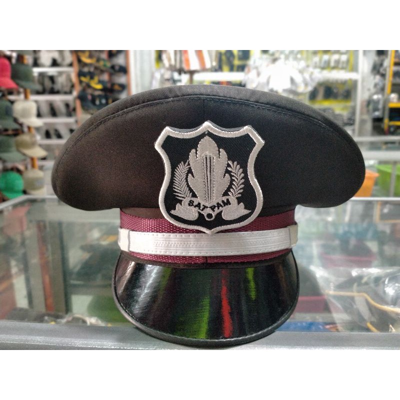 Topi Pet Securitiy Satpam Baru Warna Coklat List Putih