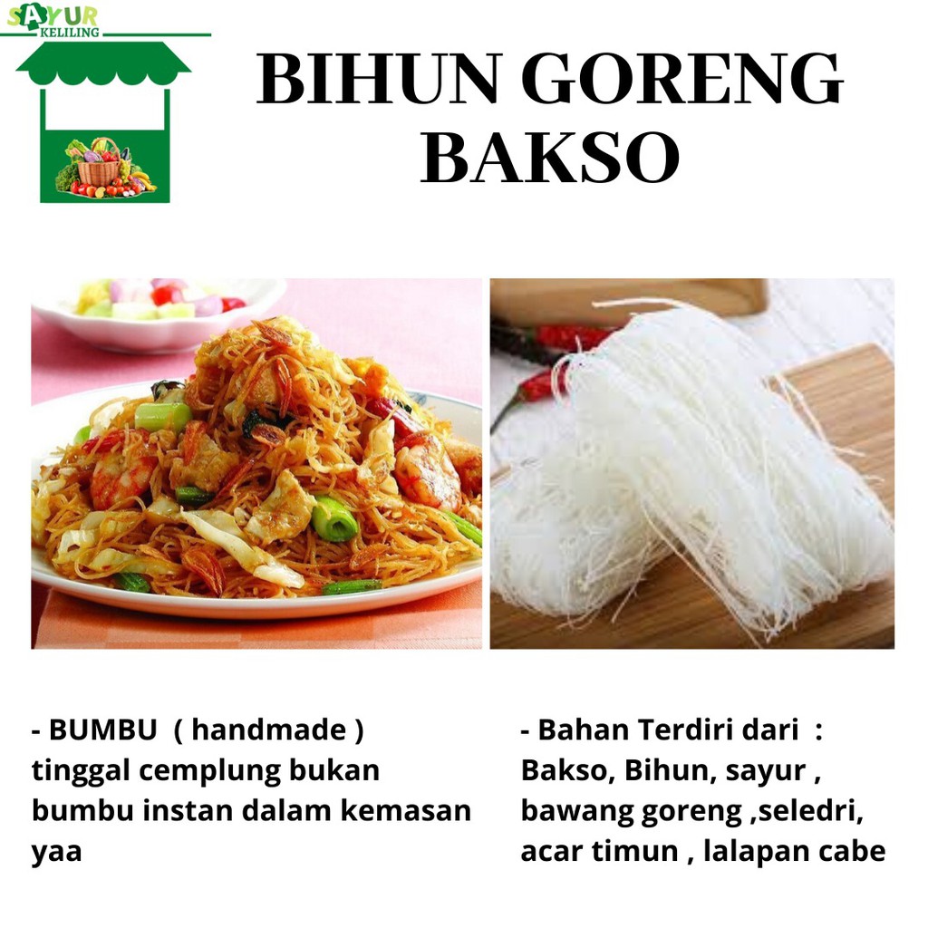 

SAYUR SIAP MASAK / BIHUN GORENG BAKSO / PAKET LENGKAP SIAP MASAK ( SUDAH TERMASUK BUMBU HOMEMADE )