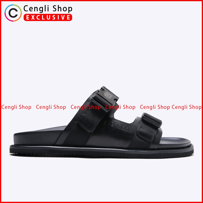 SANDAL KULIT EVERBEST PRIA ORIGINAL SLIDE CASUAL BRANDED HITAM EM04