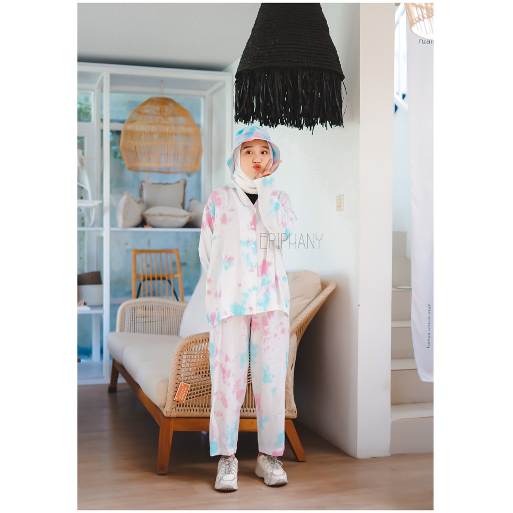 Euphoria Long Long - Self Love Collection - Tie Dye Jumputan Baju Tidur Setelan