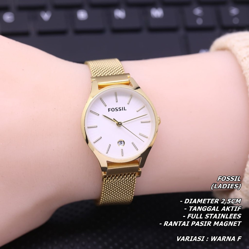 JAM TANGAN WANITA FASHION RANTAI BODY BULAT POLOS TANGGAL AKTIF