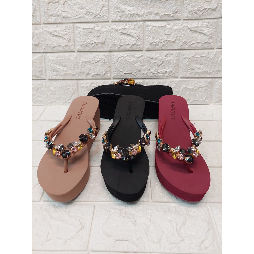 Ingvivi Swarovski Sandal Wedges Wanita 7cm dan 5cm