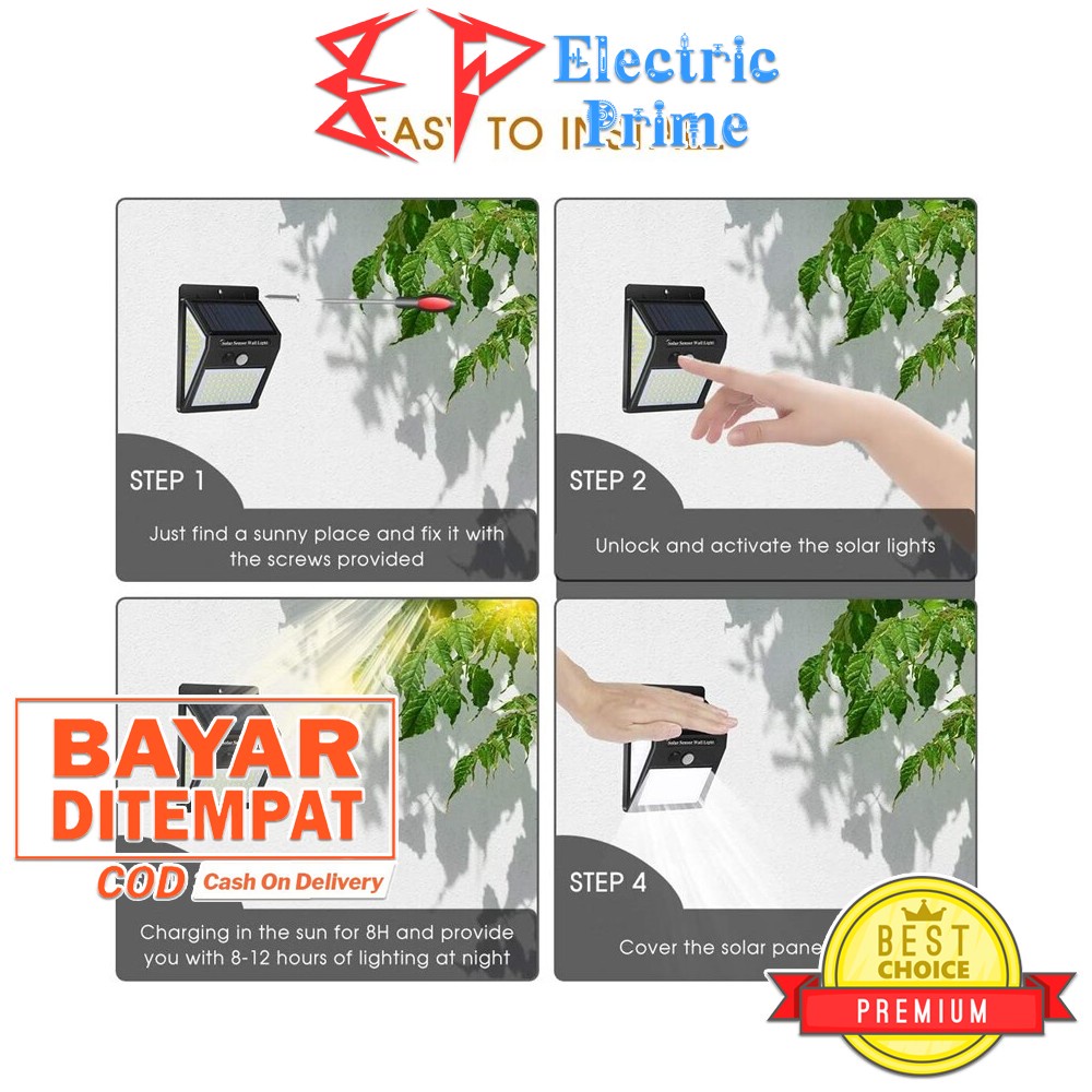 Lampu Taman Tenaga Surya 144 Titik LED Solar Motion Sensor TRIPLEDI Light IP65 Waterproof PIR Outdoor