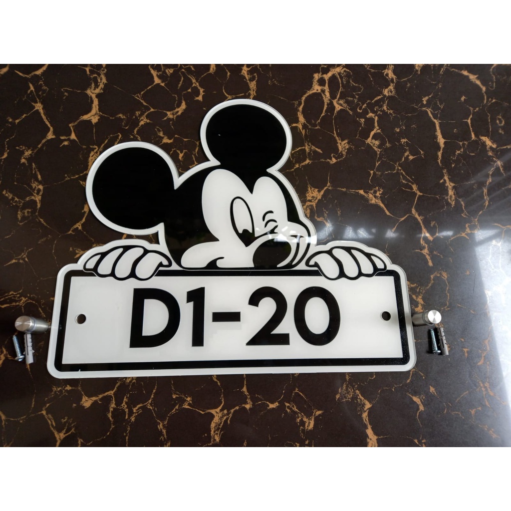 papan nomor rumah bentuk kepala mickey mouse exclusive akrilik laser cutting