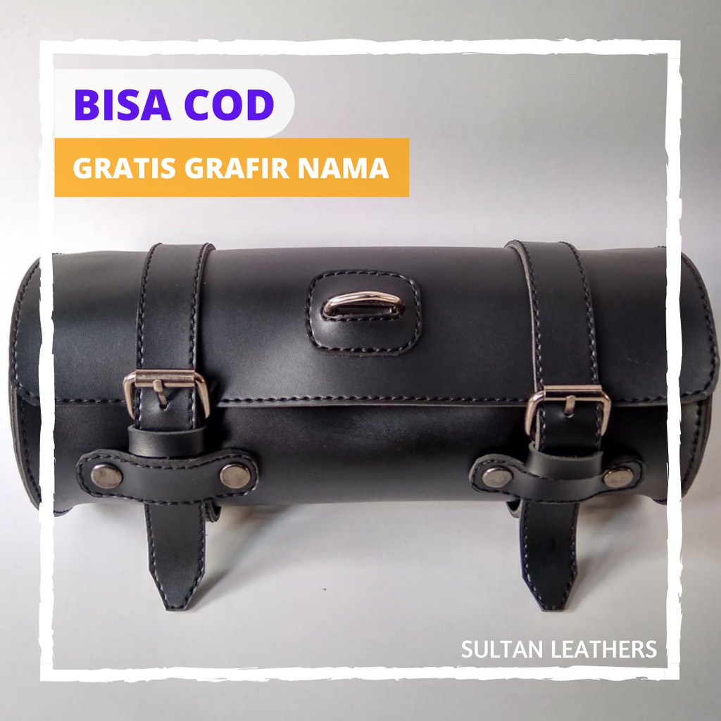 Tas Motor Custom Kulit Asli / Tas Tabung Kulit Grafir Nama / Tas Silinder Motor Sultan Leathers