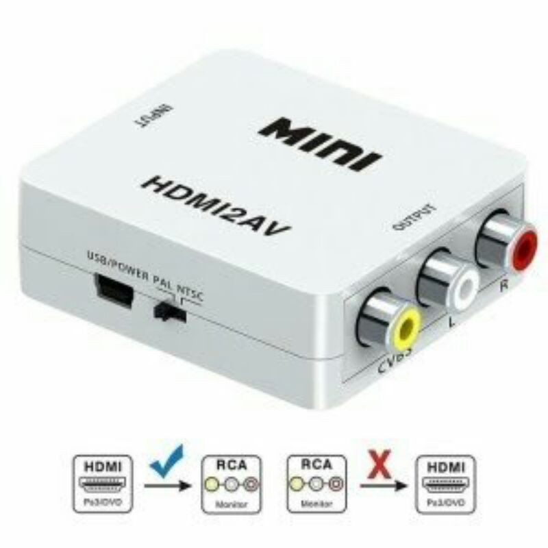 PAKET LENGKAP LAYAR LAPTOP KE TV TABUNG/MINI HDMI2AV VIDEO CONVERTER ADAPTER HDMI TO AV/RCA L/R CVBS