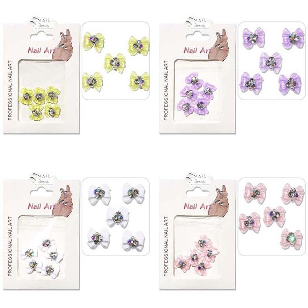 Mxbeauty Bow Nail Art Dekorasi Warna-Warni Manis Mutiara Imitasi Fashion Ikatan Simpul Hiasan Kuku 3D Perhiasan Kuku