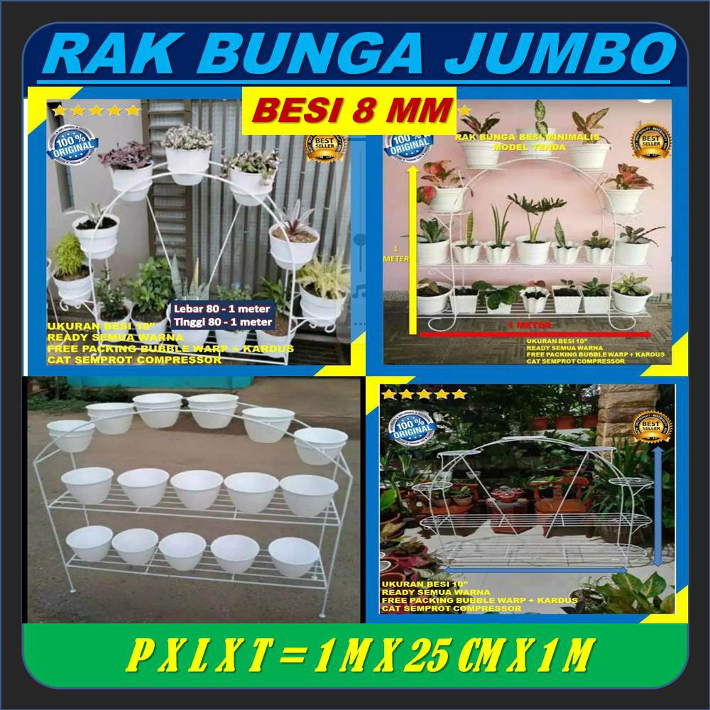 Rak Pot Bunga Besi Minimalis Susun 20 Dudukan Standing Pot Panjang 1 Meter Model New Jumbo