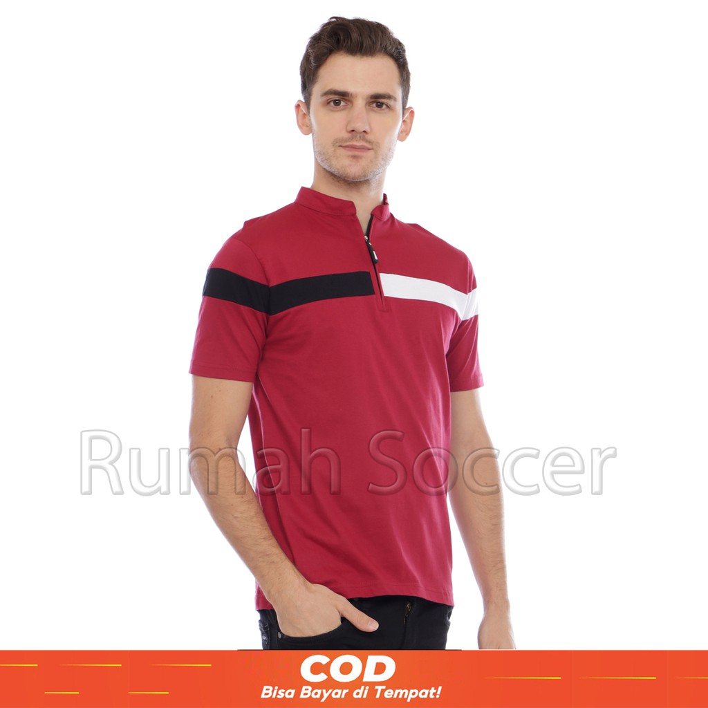 Omega - Polo Shirt Pria Kerah Shanghai Resleting Putih Polos Kombinasi Original Distro Bandung