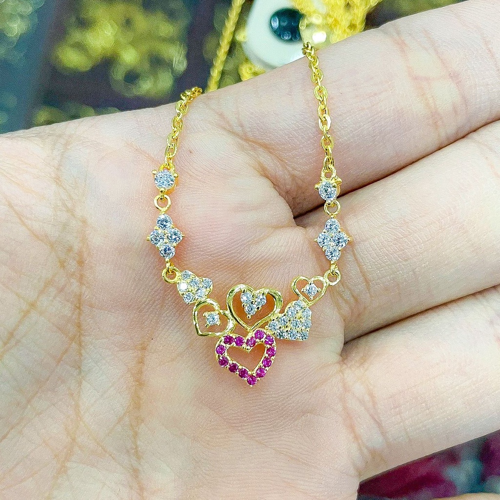 Banyak motif yaa. Kalung set anak dan dewasa emas asli kadar 700 70 16k permata diamond look lebar rantai polo holo pink love bunga kupu2 4 gram mas kuning liontin kerawang rumbai panjang tanpa permata