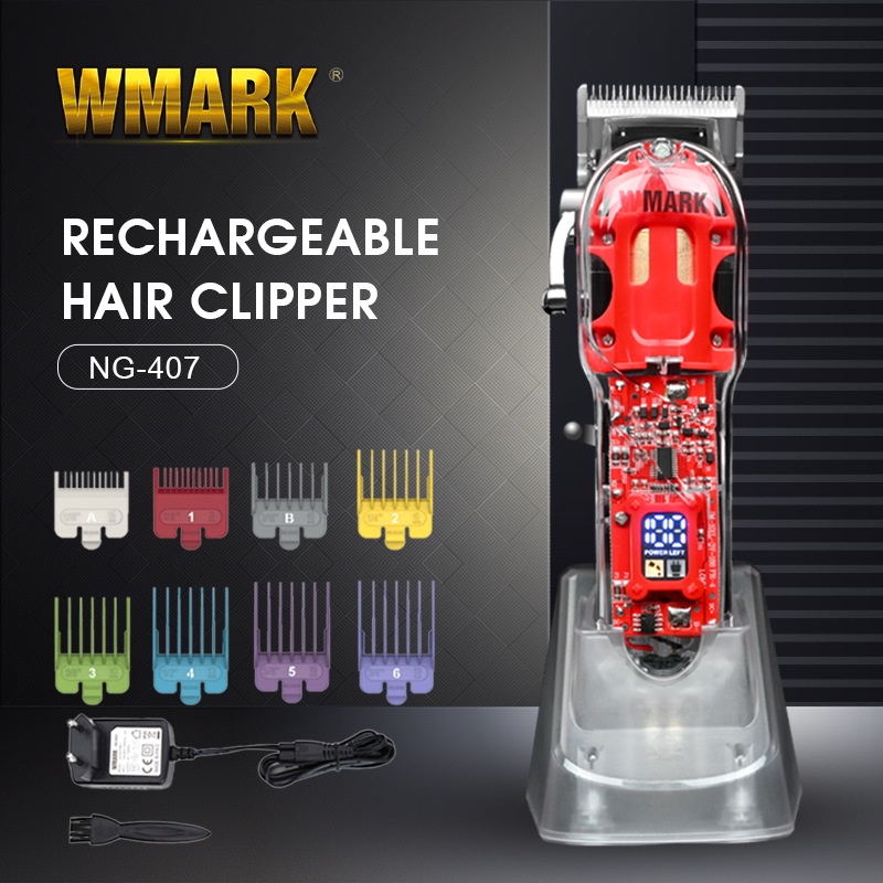 Mesin cukur rambut profesional wmark ng 407 original clipper cordless transparan