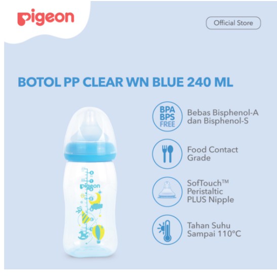 Pigeon Botol Susu PP Clear Wide Neck 240ml - Botol Susu Bayi