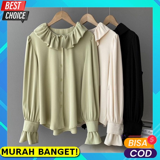 Gtw - Zfs Ootd Blouse Wanita Ruffle / Cirelea Blouse / Saka Lace Renda Blouse / Blouse / Blus / Atas