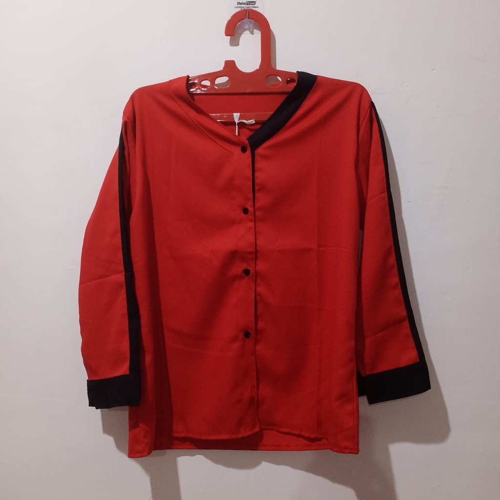 QFS KEMEJA WANITA CN KODE 539 / MERAH / PUTIH