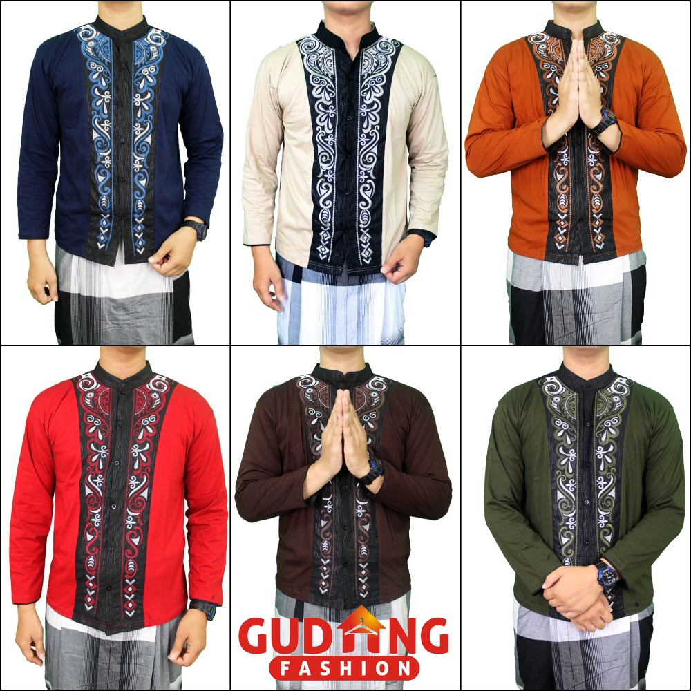 Baju Koko Lengan Panjang Motif Bordir Katun - Banyak Pilihan Warna KKL (COMB)