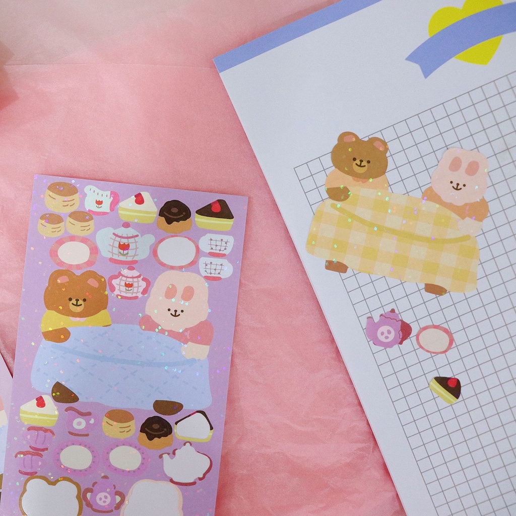 Dekorasi DIY Stiker Beruang Kecil / Stiker Tahan Air Payet Lucu