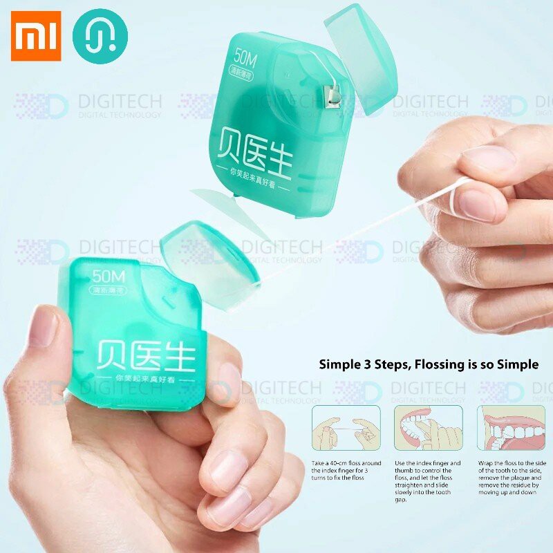 (READY &amp; ORI) Xiaomi Dr Bei Dental Floss Roll Teeth Flossing 50M/Pack Benang Gigi - Hijau