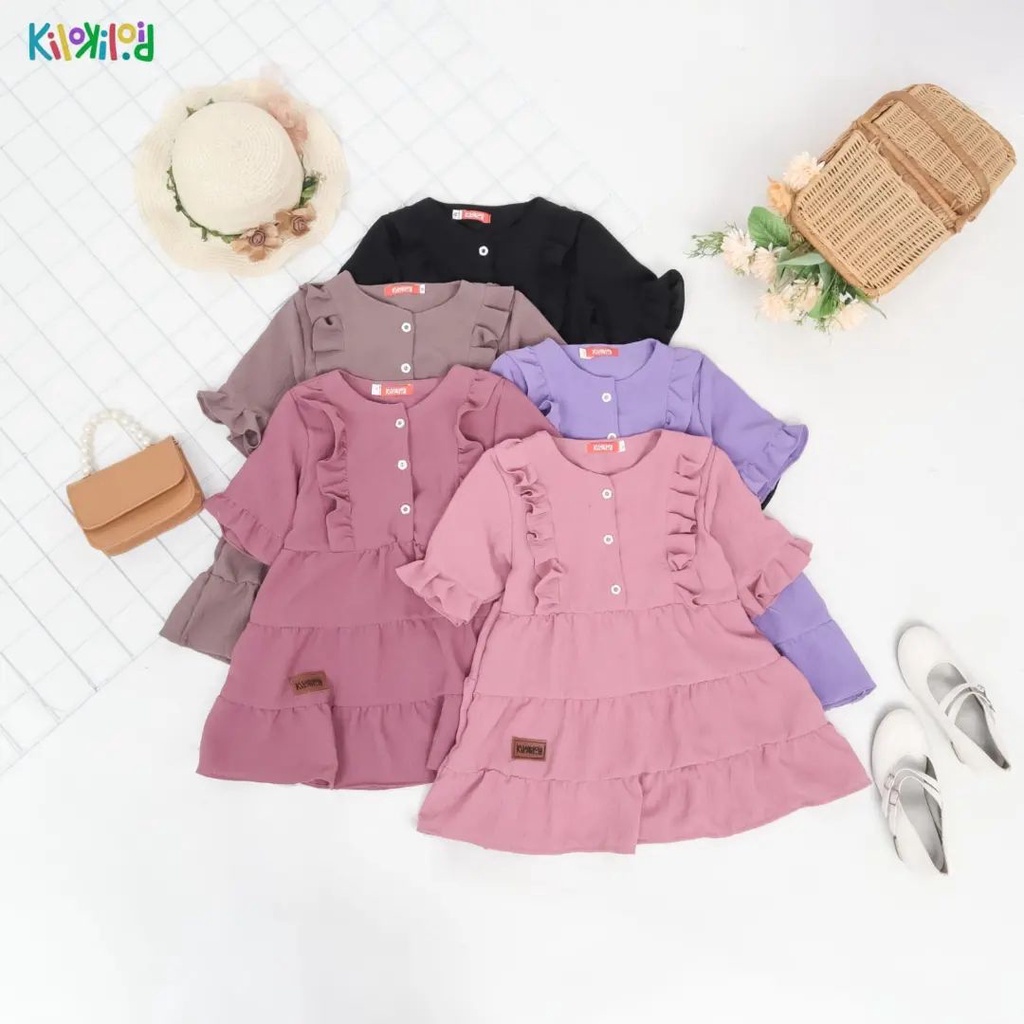 Dress Crinkle Anak Perempuan Ruffle Premium 1 - 6 Tahun Midi Setelan Dres Gaun Pakaian Baju Cewek