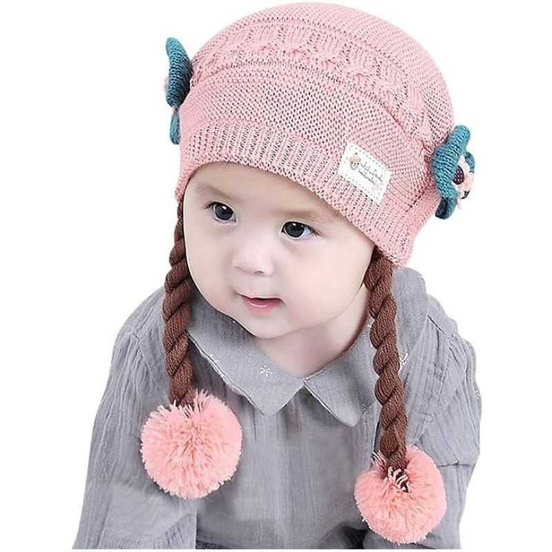 Topi Anak Perempuan Rambut Kepang / Topi Bayi Kupluk Baby Hat Wig Impor / Topi Bayi Kupluk Imut Lucu