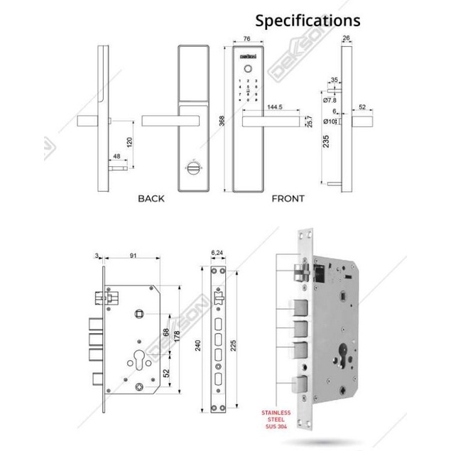 Dekkson Smart Lock / Digital Lock / Electronic Lock / Kunci Pintu Digital EL 9112  MF Fin Pass