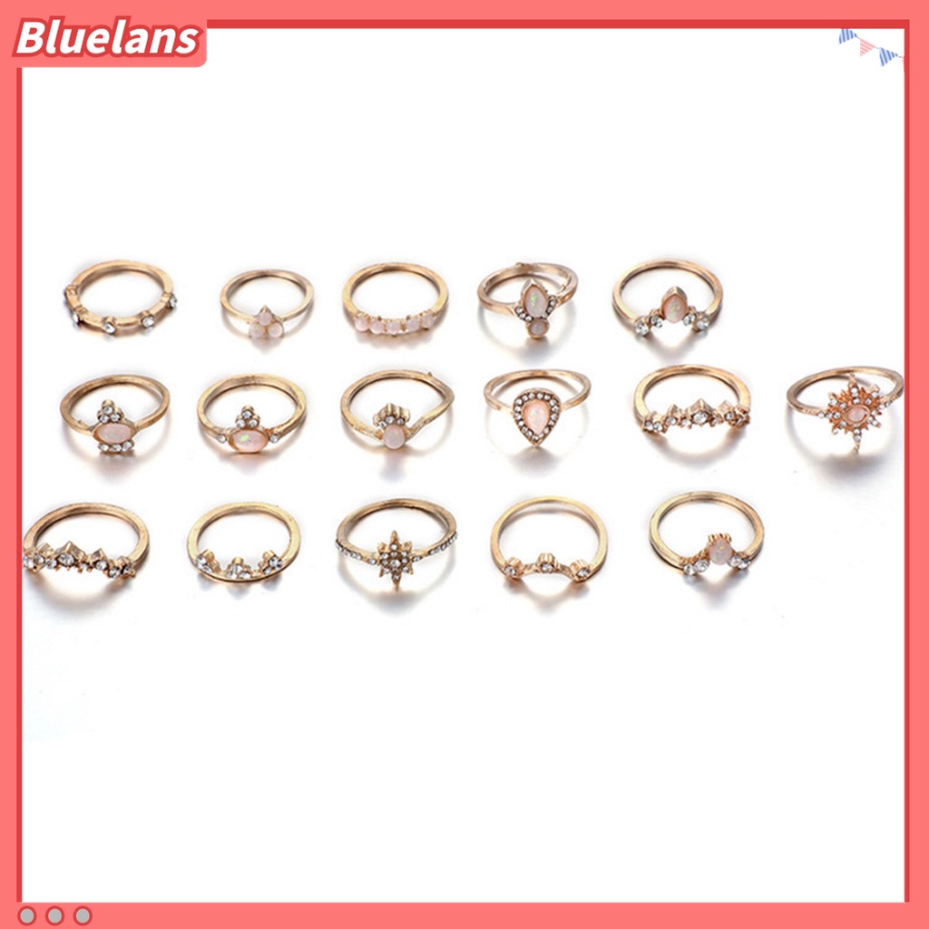 16pcs / Set Cincin Knuckle Bentuk Mahkota Aksen Berlian Imitasi Bahan Alloy Gaya Bohemia Stackable