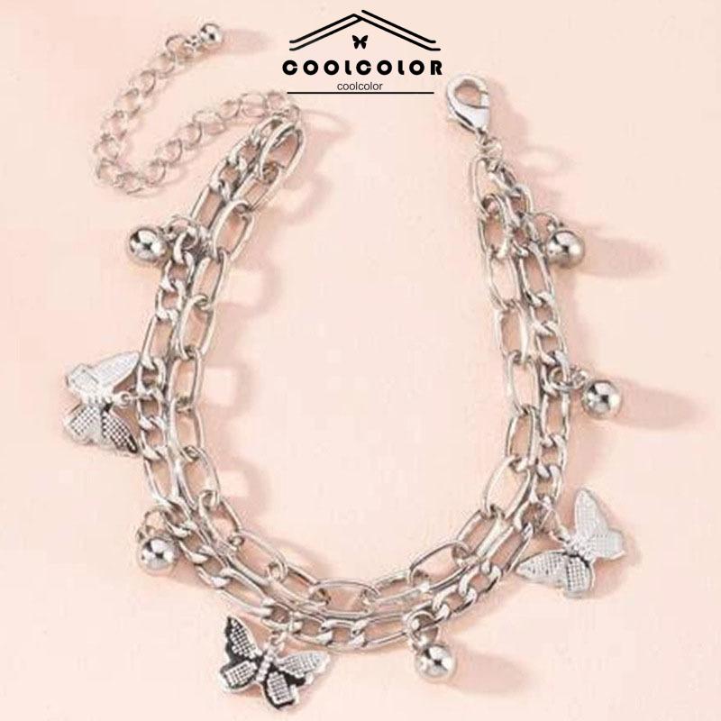 COD❤️Gelang Bola Kupu-kupu Disesuaikan Korea Fashion Manis Temperamen Sederhana Gelang Lapisan Ganda Rumbai  Fashion Jewelry Accessories Wanita