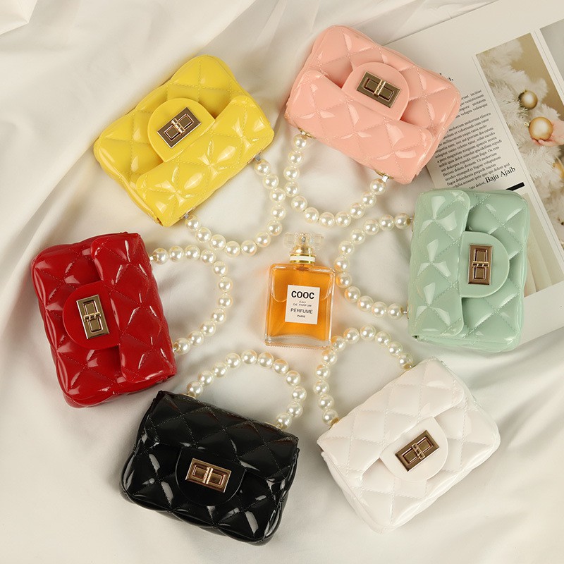 AND /COD / Tas Slempang Mini Dengan Mutiara Bahan Jelly Glossy Tas Pesta Wanita Gaya Korea Hits T213