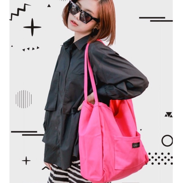 Mores Tas Tote Bag Kanvas wanita Polos Warna Neon Casual Import Korean Style Aesthetic Siena Korean Canvas Totebag Plain