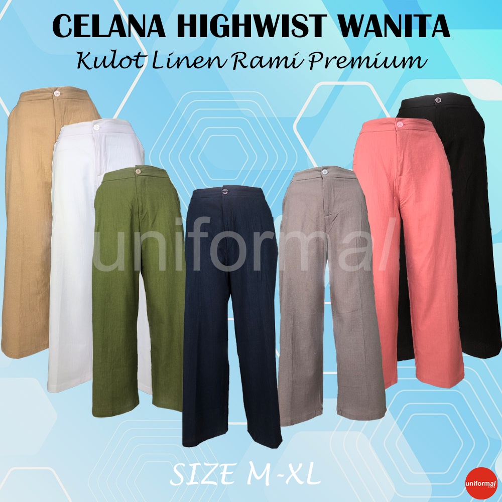 Celana Kulot Wanita, Linen Rami Highwaist Premium Kancing Hw Retsleting Depan Pinggang Karet Belakang Kulot Linen Laura Slim Kulot Linen Cullote SEOUL YORA PANTS KULOT / KULOT KEKINIAN TERBARU MURAH / KULOT BAHAN RAYON LONGGAR BASIC WIDE LEG