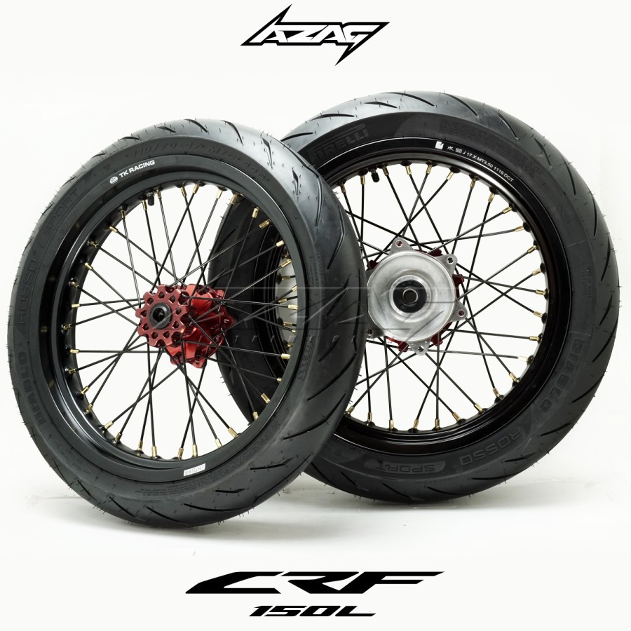BAN SET SUPERMOTO CRF 150L TK BLACK RED PIRELLI DIABLO ROSSO