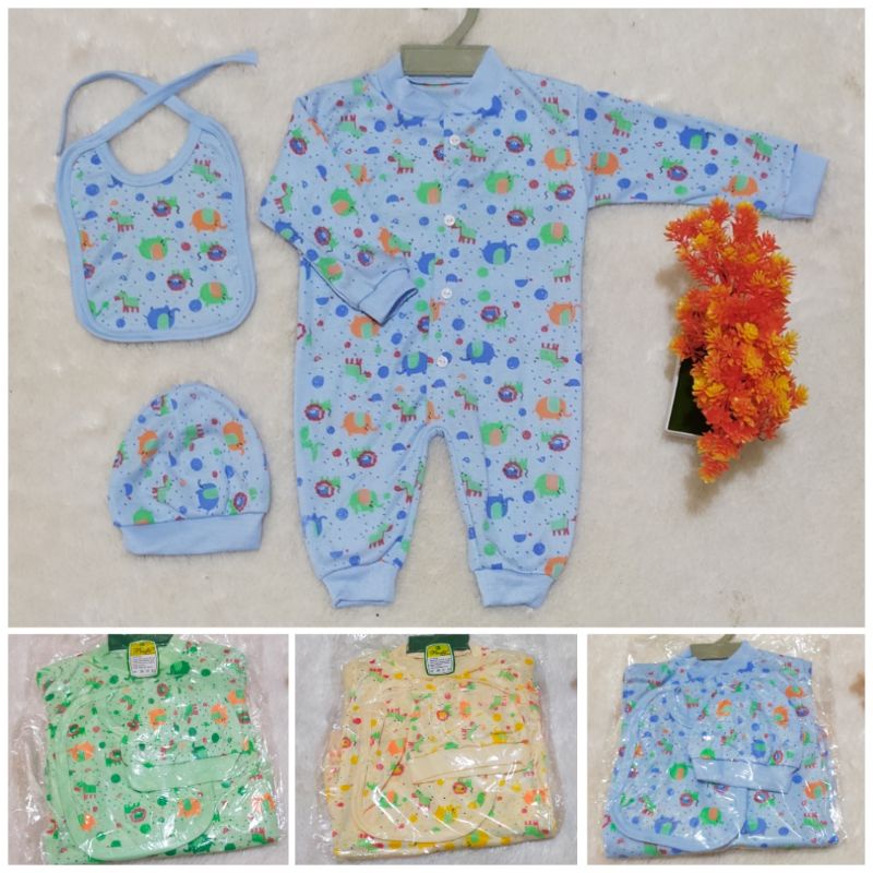 Sleepsuit set Topi dan Slaber umur 0-3 bulan Overall Baby New Born Jumper Panjang Bayi Halus SNI