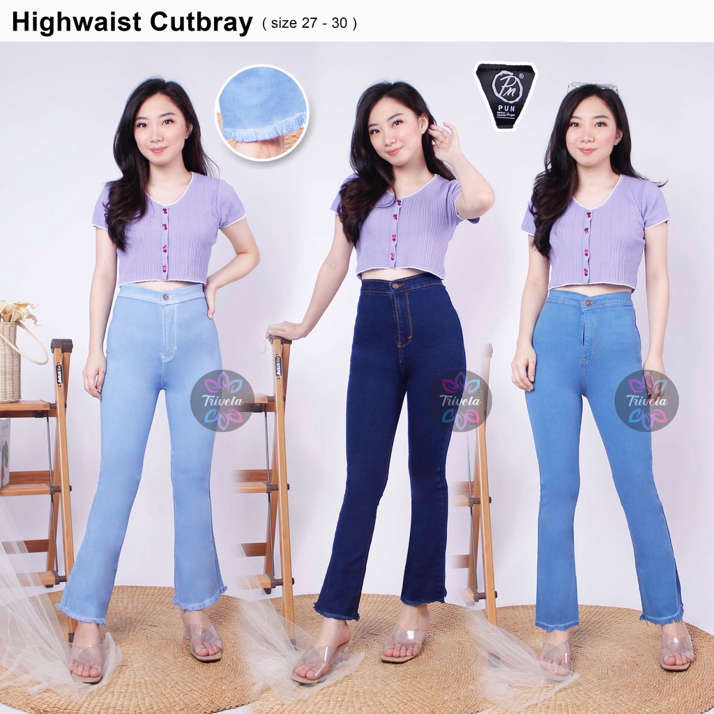 TRIVELA - Celana Cutbray Jeans Wanita / Hw Cutbray Jeans Wanita Stretch