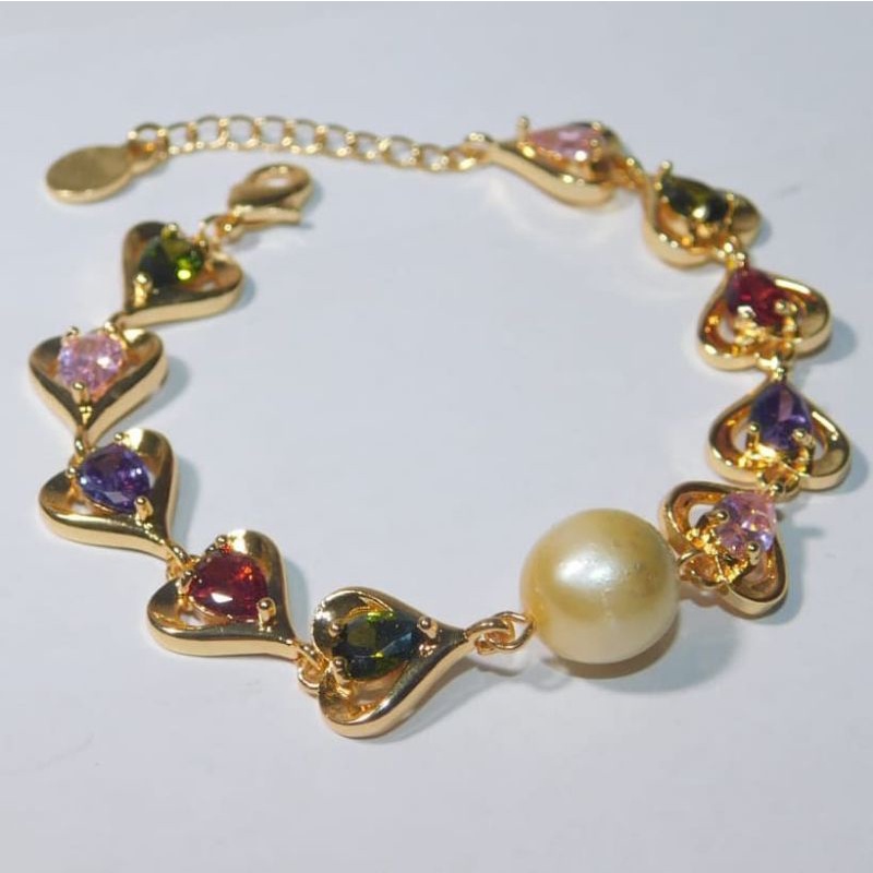 Gelang Batu Swarovski Mutiara Laut Gold Asli Lombok