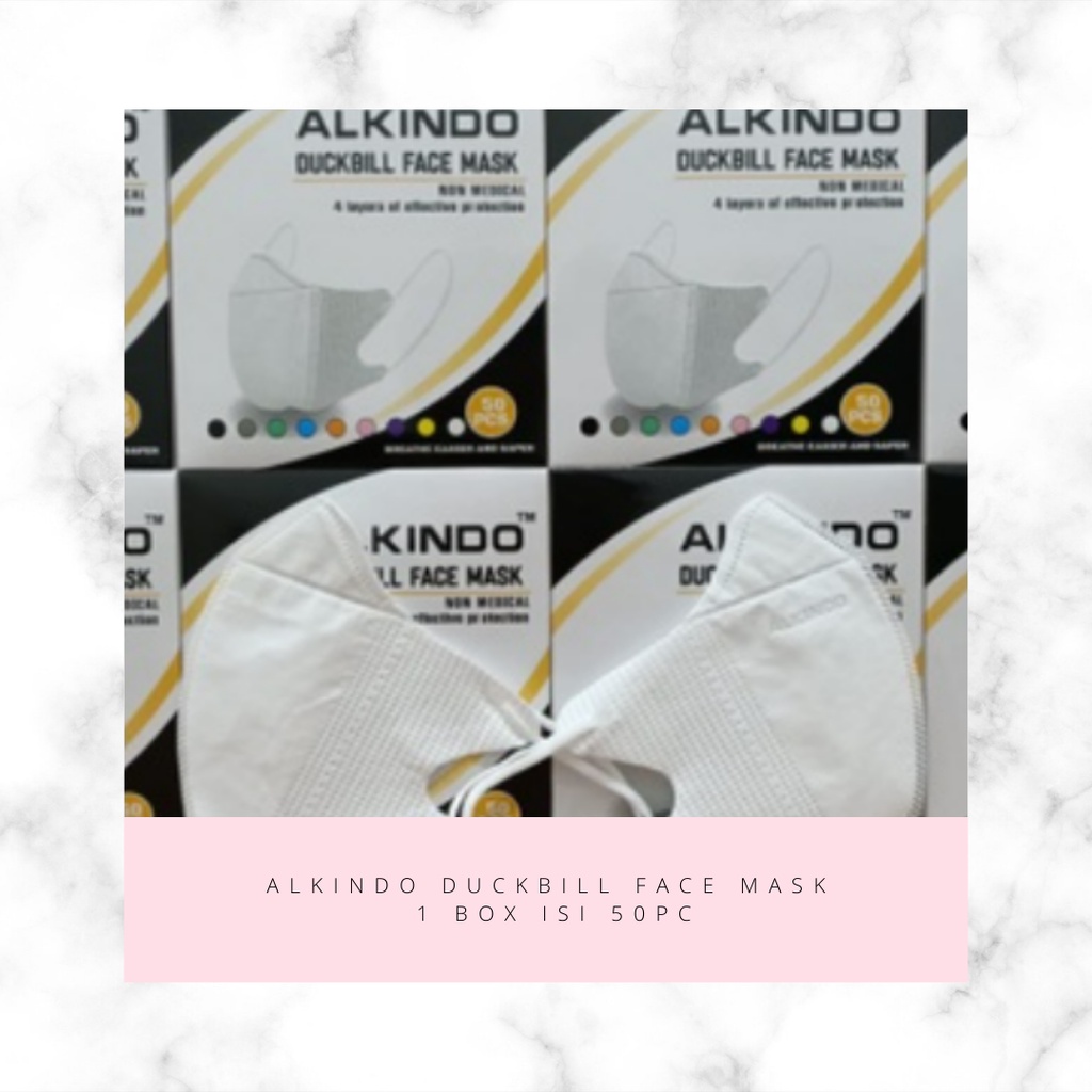 DUCKBILL GARIS ALKINDO ISI 50PCS/ MASKER 3D ALKINDO DISPOSABLE/ MASKER DUCKBILL DEWASA PUTIH/ MASKER DUCKBILL WARNA WARNI/ MIX COLOR DUCKBILL