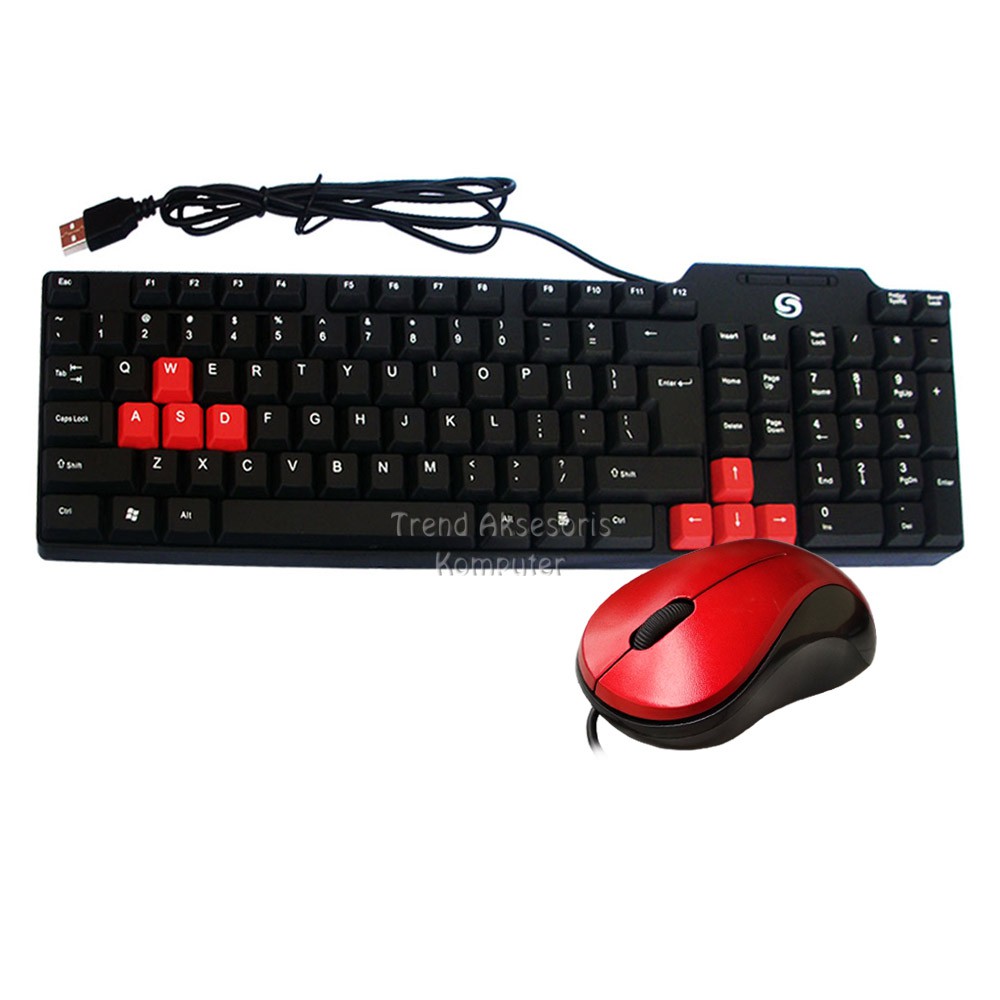 Trend-Sturdy Paketan Keyboard STK-01 Dan Mouse USB 539 - Hitam/Merah