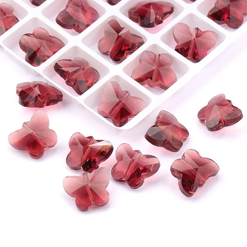 Kupu -kupu kristal Austria lurus lubang gelas gantung 14mm 28pcs