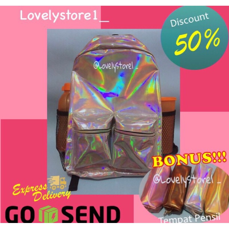 

Tas hologram ransel hologram backpack hologram+Tempat pensil hologram paket kado murah kado anak