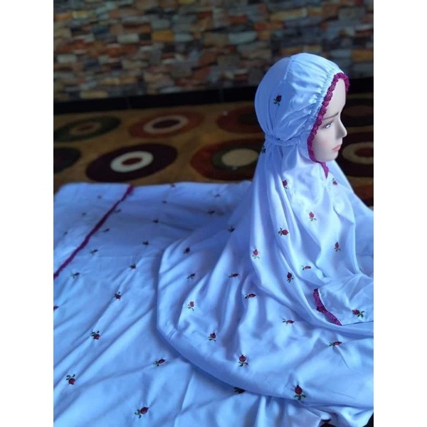 mukena terusan dewasa seribu bunga bahan katun adem