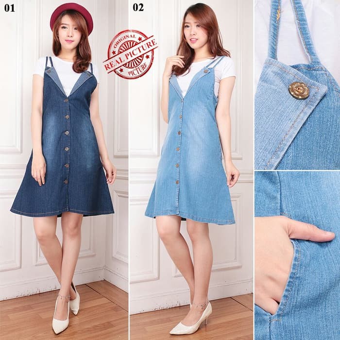 MIDI DRESS SB Collection Dress Midi Amelia Overall Jeans Wanita   IWAZAH OFFICE