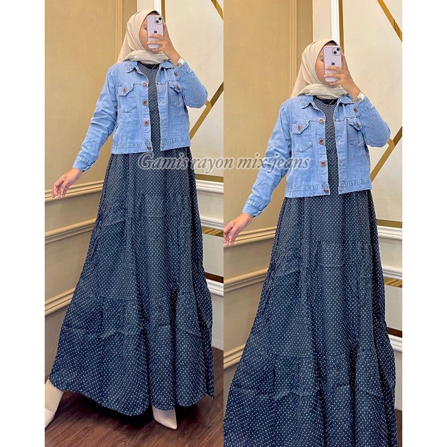 GAMIS 2in1 ROMPI JEANS/GAMIS KATUN MIX ROMPI/ GAMIS POLKA PLUS ROMPI